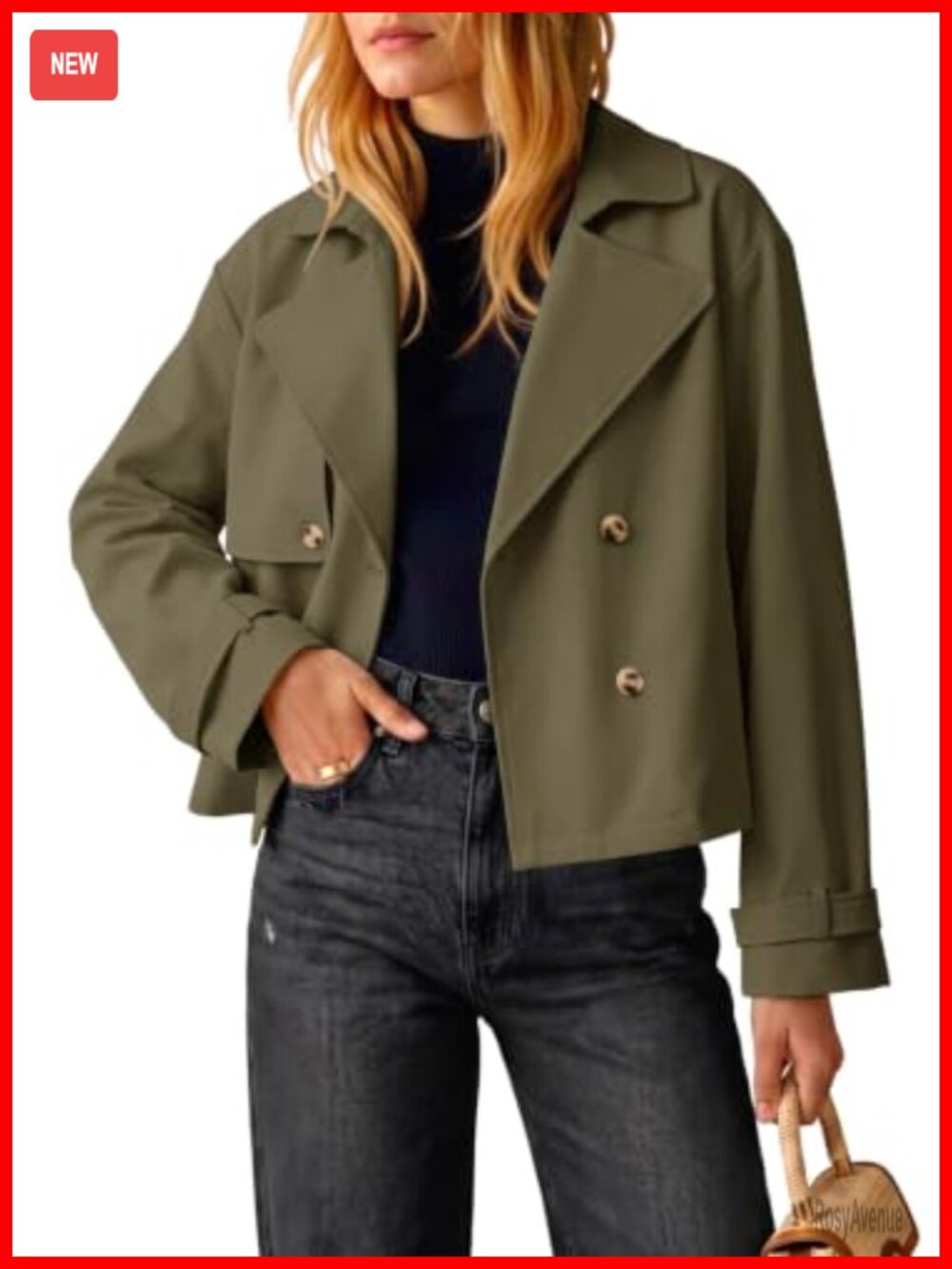 Womens Cropped Trench Coat Double Breasted Short Relaxed Oversized Jacket